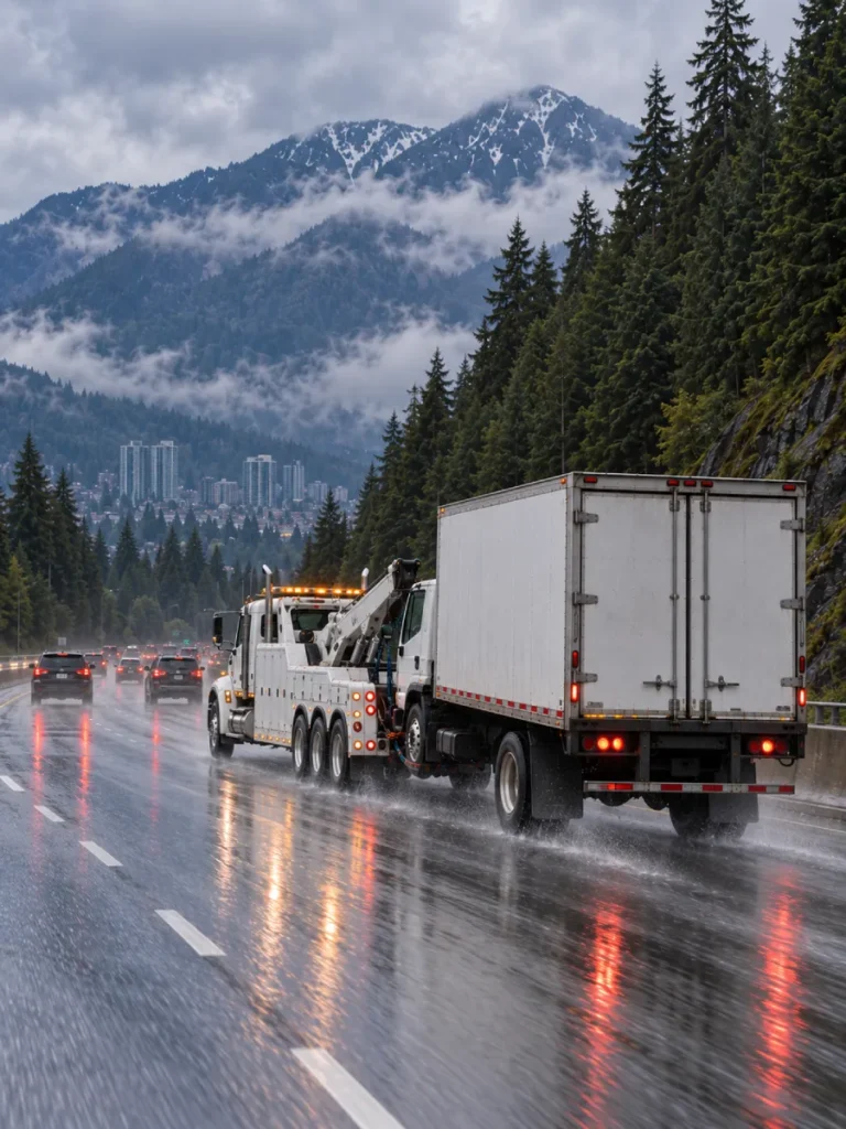truck towing on a highway